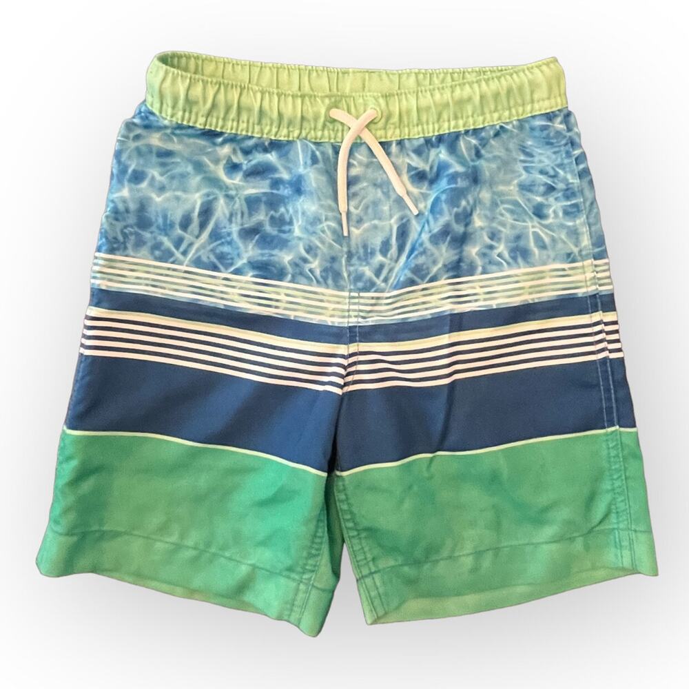 Lands End Sz 6-7 Green/Blue Boys Swim Trunks.